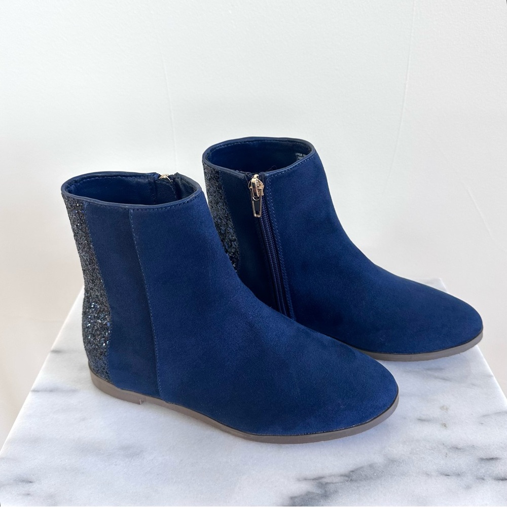 J Crew- Crewcuts Navy and Glitter Ankle Boots, Kids Size 2, Brand New